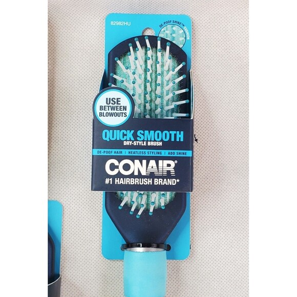 Lot of 2 Conair Quick Smooth Dry-Style De-Poof Cushion Hair Brush Blue New! - Picture 2 of 5